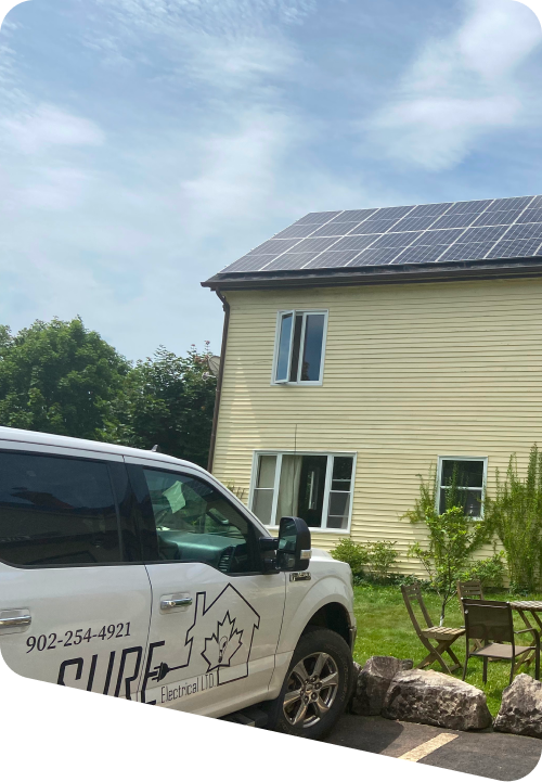 NS Sure Electrical truck at a Nova Scotia home with a new rooftop solar array